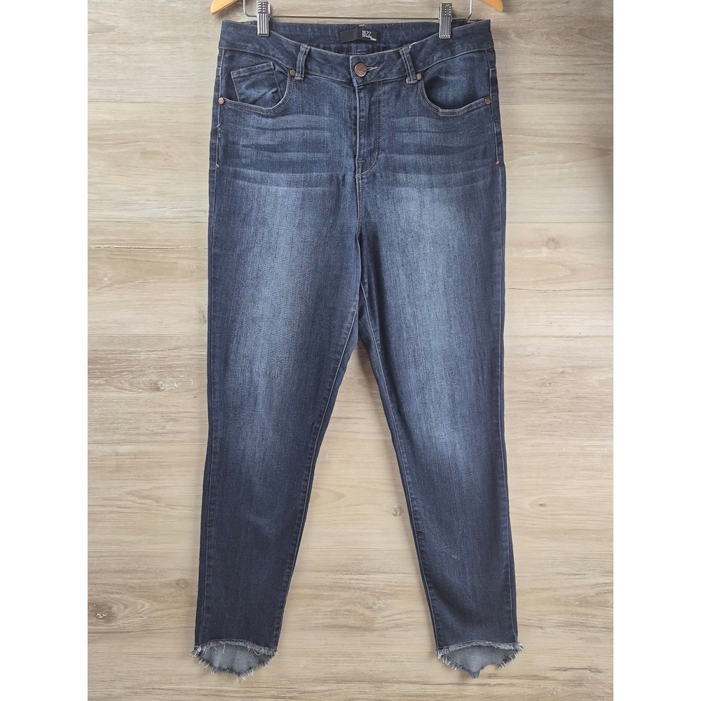 1822 Denim Skinny Jeans Womens 12 Dark Wash Excellent Frayed Step Hem High Rise